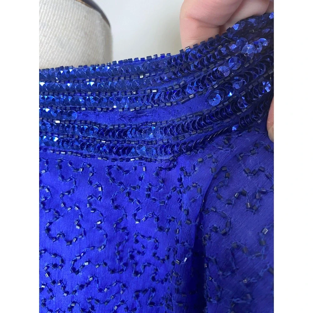 Vintage Special Occasion Royal Blue Beaded Sequin Evening Bolero Jacket NWT 90s